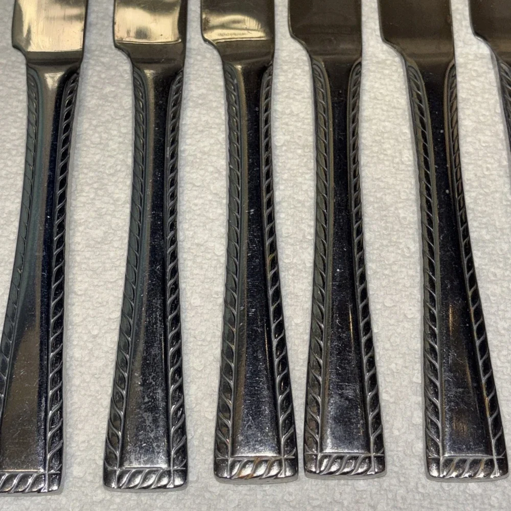 Dinner Knives Solid Oneida PANACHE Stainless Rope Trim Flatware Knives Lot Of 8
